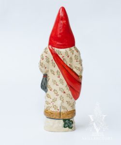 Father Christmas in Beaded White Coat With Waving Teddy Bear