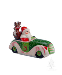 Ornate Santa Driving Christmas Car with Deer in Back Seat