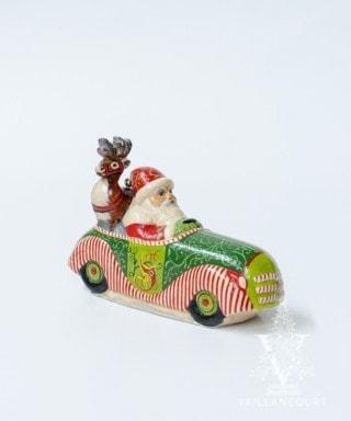 Ornate Santa Driving Christmas Car with Deer in Back Seat, VFA Nr. 19050