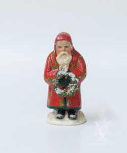 Short Red Santa with Holly Pattern and Wreath