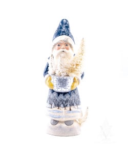 Blue Santa with Silver Bowl and Winter Scene