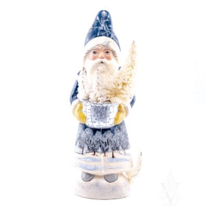 Blue Santa with Silver Bowl and Winter Scene