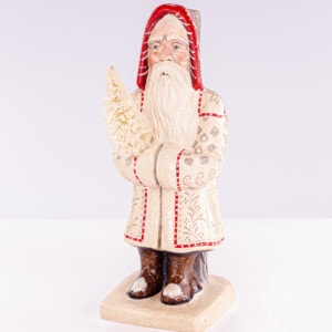 Large White Coat Father Christmas with Tree