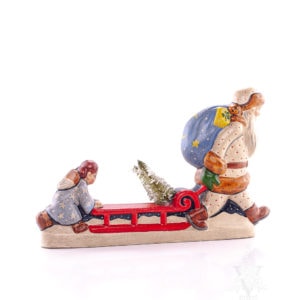 White Father Christmas and Angel Pushing Sled without Ornament