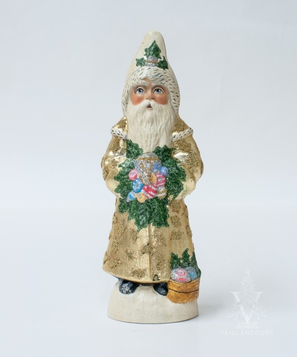Santa in Gold with Shiny Brite Ornaments and Beading