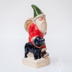 Red Father Christmas Walking Black Lab