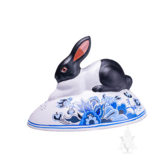 Large Black and White Bunny on Delft Egg