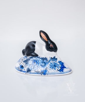 Large Black and White Bunny on Delft Egg