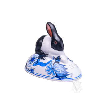 Large Black and White Bunny on Delft Egg