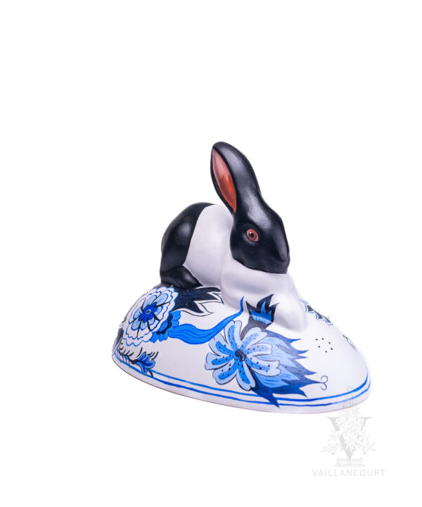 Large Black and White Bunny on Delft Egg