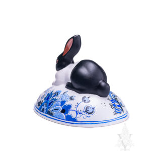 Large Black and White Bunny on Delft Egg