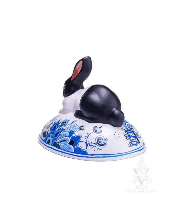 Large Black and White Bunny on Delft Egg