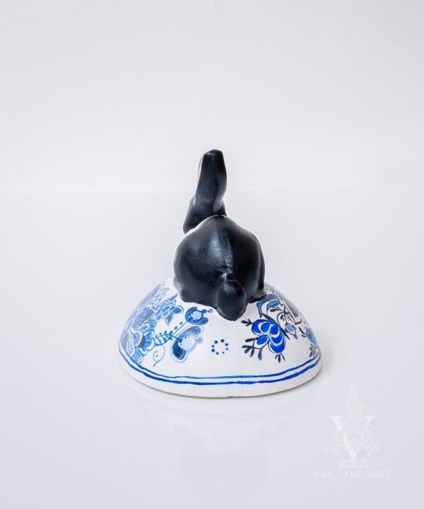 Large Black and White Bunny on Delft Egg