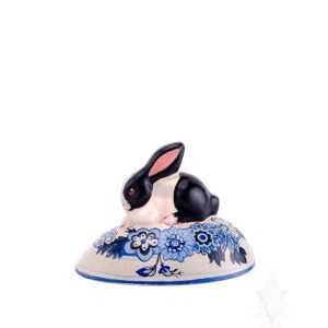 Small Black and White Bunny on Delft Egg
