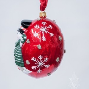 Jingle Balls™ Snowman with Shovel on Pearlized Red