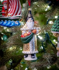 Golden Colonial Santa with Ornaments