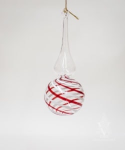 Red and White Striped Clear Round Droplet