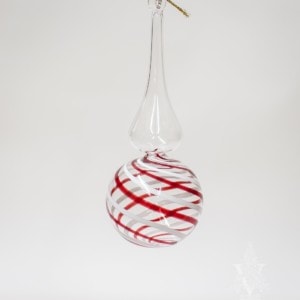 Red and White Striped Clear Round Droplet