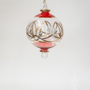 Small Round Red and Gold Glass Ornament