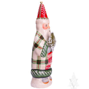 Father Christmas in Plaid with Ski Stocking and Bell