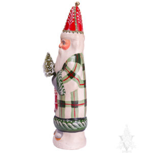 Father Christmas in Plaid with Ski Stocking and Bell