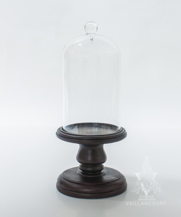 Glass Dome Ornament Cover with Wood Pedestal Base