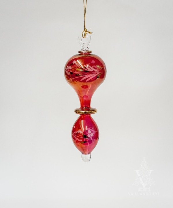 Red Drop Ornament with Matte Etching