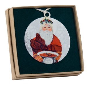 Enamel Punch Bowl Santa Ornament