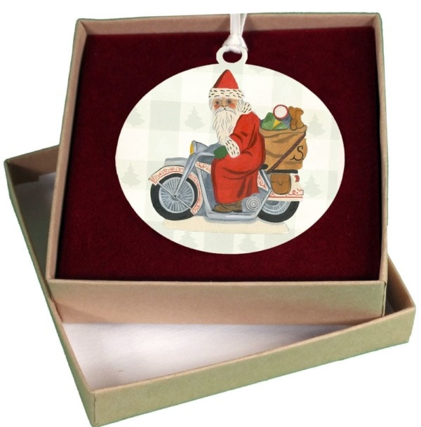 Santa on Motorcycle Ornament