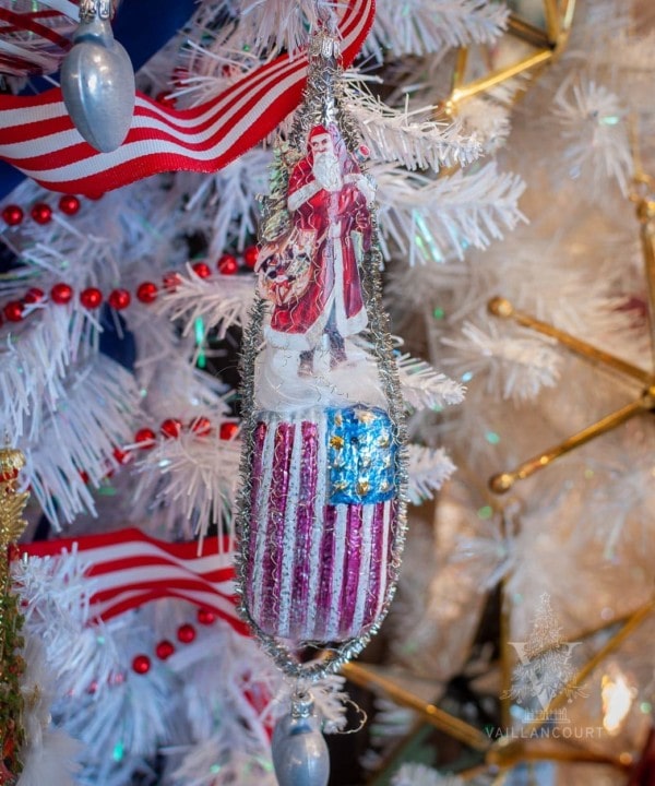 Nostalgic Glass Ornament American Flag with Santa (Assorted)