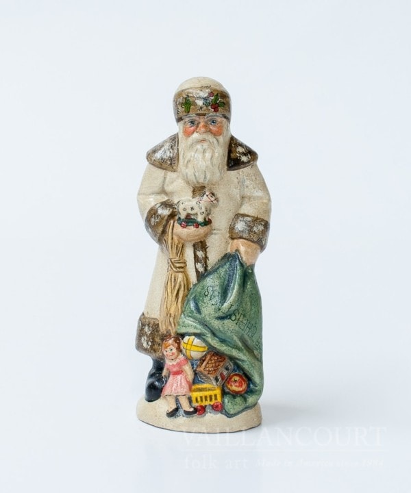 Tall Father Christmas with Bag of Toys in White