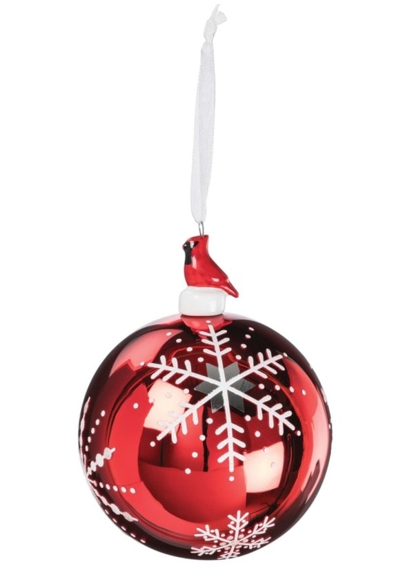 Snowflake Ball Ornament with Cardinal Top