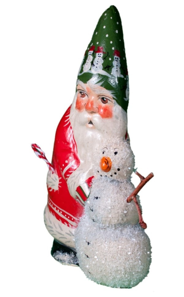 Glass Pheasant Santa with Snowman