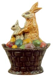 Two Rabbits in a Basket of Colored Eggs