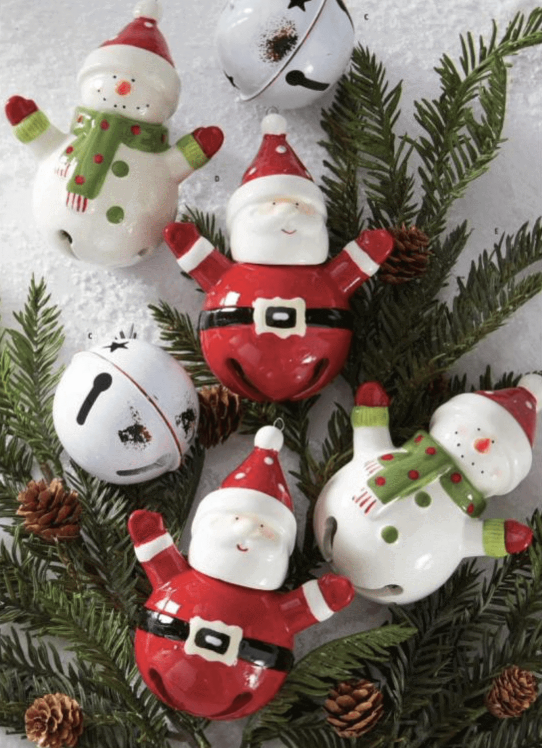 Snowman Or Santa with Arms Up Bell Ornaments (Assorted) from Vaillancourt