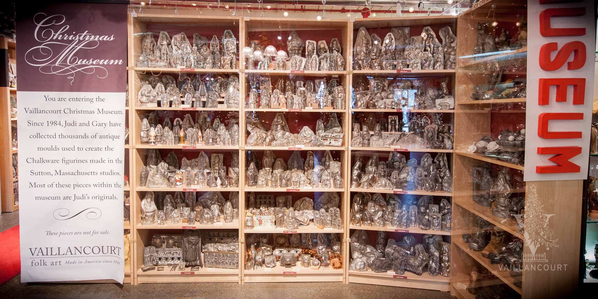 The Vaillancourt Christmas Museum in Sutton, MA prominently displays the largest personal collection of vintage confectionary and chocolate moulds.