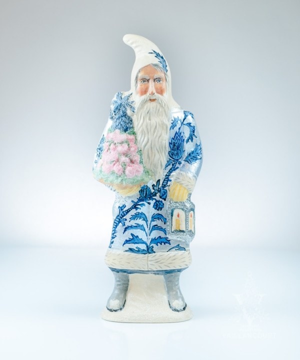 Santa in Silver and Blue Resist Coat with Pineapple Cone
