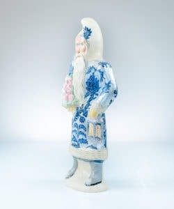 Santa in Silver and Blue Resist Coat with Pineapple Cone