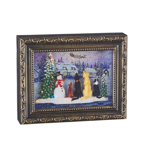 Dogs Watching Santa Lighted Water Picture Frame