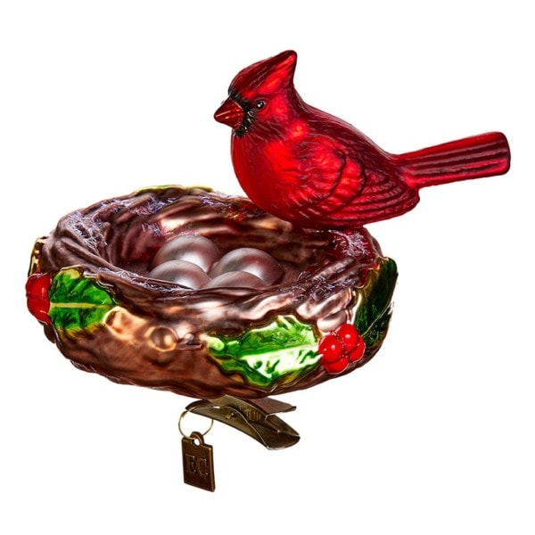 Clip-On Cardinal on Nest Ornament