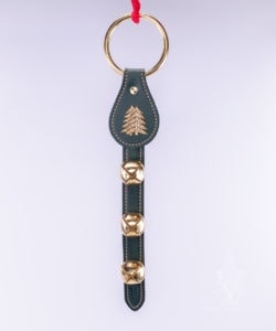Hanging 3-Bell Leather Strap with Pine Trees Charm