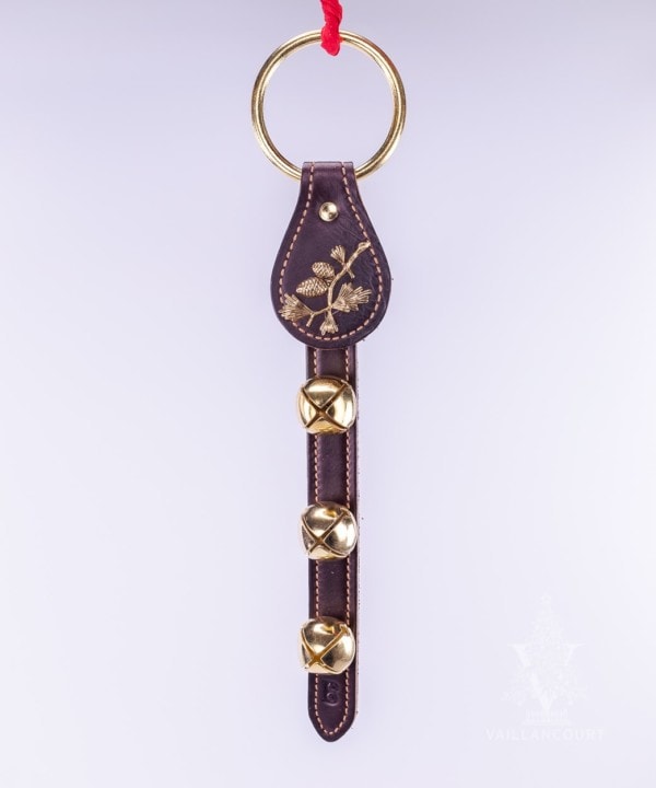 Hanging 3-Bell Leather Strap with Pine Cone Charm