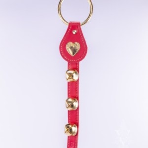 Hanging 3-Bell Leather Strap with Heart Charm