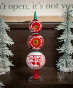Red Reflector Finial With Christmas Deer