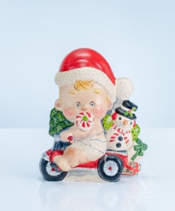 Santa Baby on Trike with Snowman