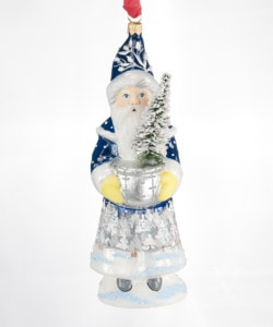 Santa in Blue with Silver Bowl