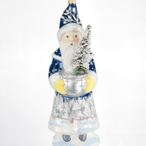 Santa in Blue with Silver Bowl