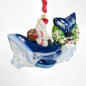 Nantucket Santa on Whale Ornament