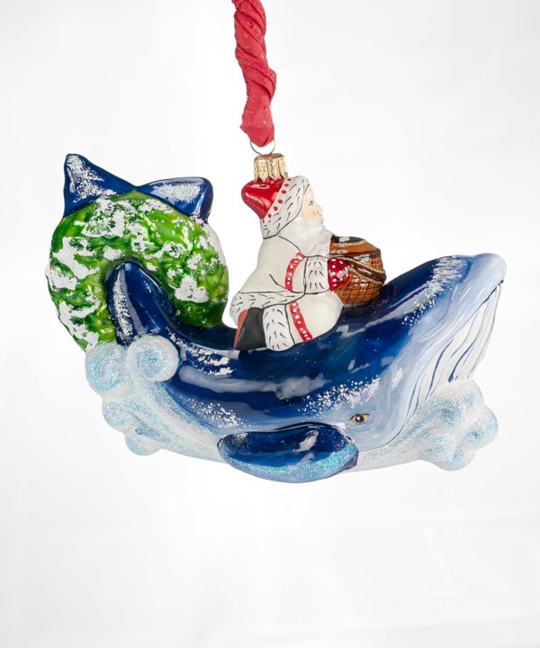 Nantucket Santa on Whale Ornament