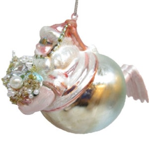 Pastel Plump Santa Swimming Ornament by December Diamonds